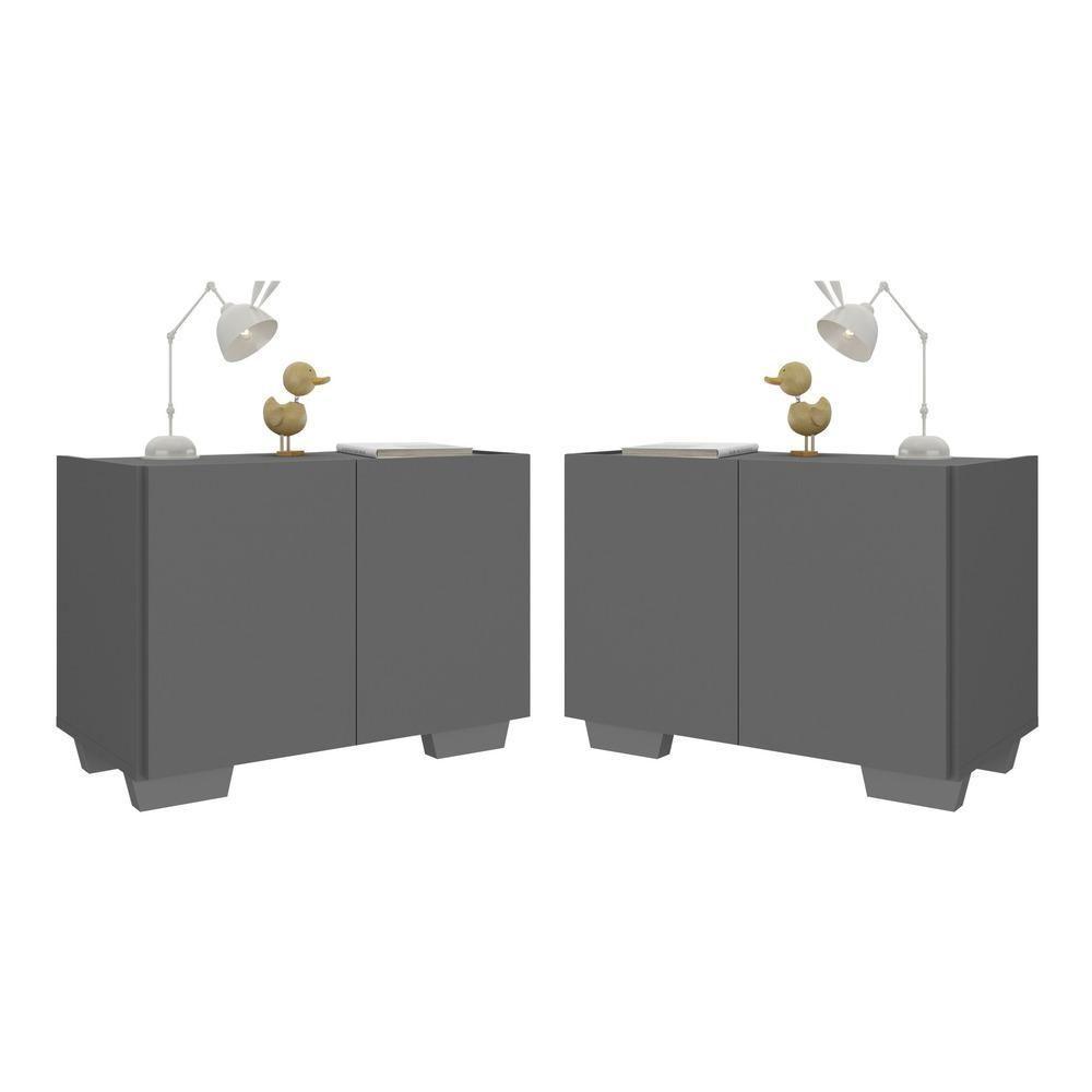 Kit 2 Mesas De Cabeceira 2 Portas E Pés Mp4139 Grafite cinza Grafite cinza - 1