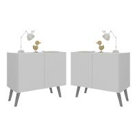 Kit 2 Mesas De Cabeceira Retrô 2 Portas Mp4138 Branco cinza Branco cinza - 1