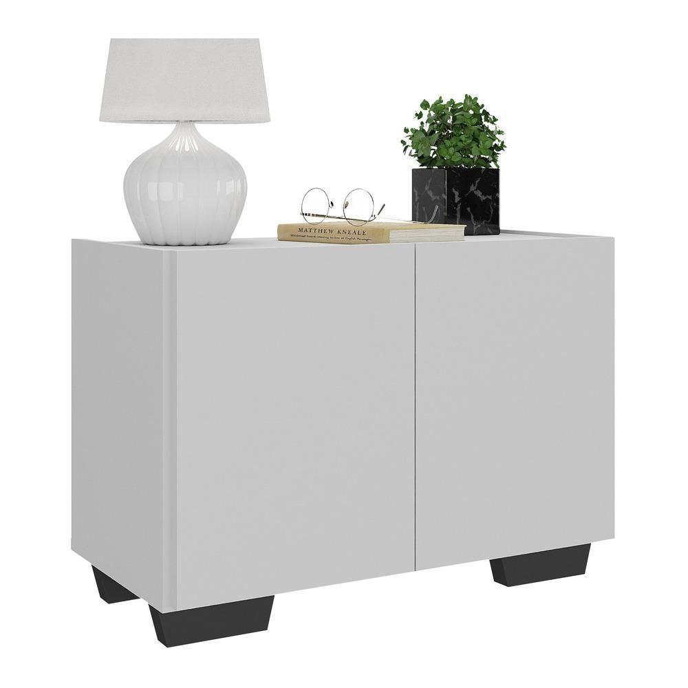 Mesa De Cabeceira Com Pés 2 Portas Mp4134 Branca preta Branco preto - 1
