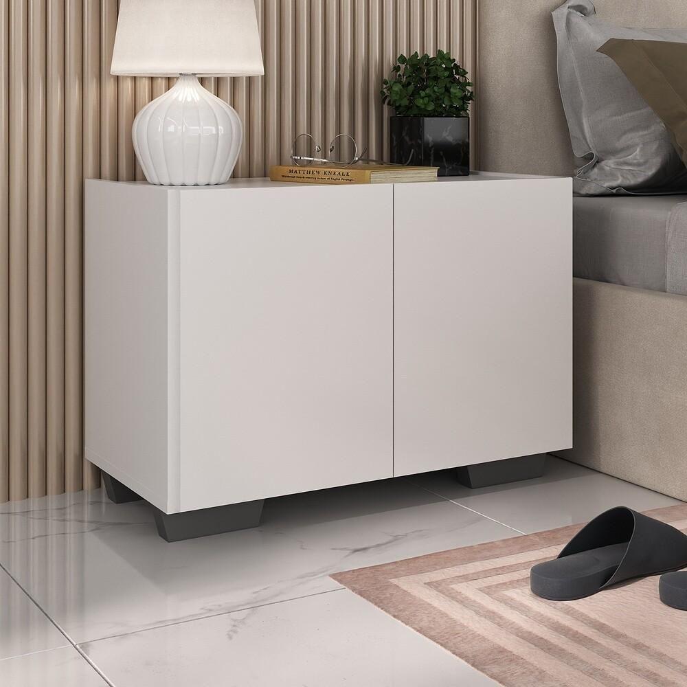 Mesa De Cabeceira Com Pés 2 Portas Mp4134 Branca preta Branco preto - 5