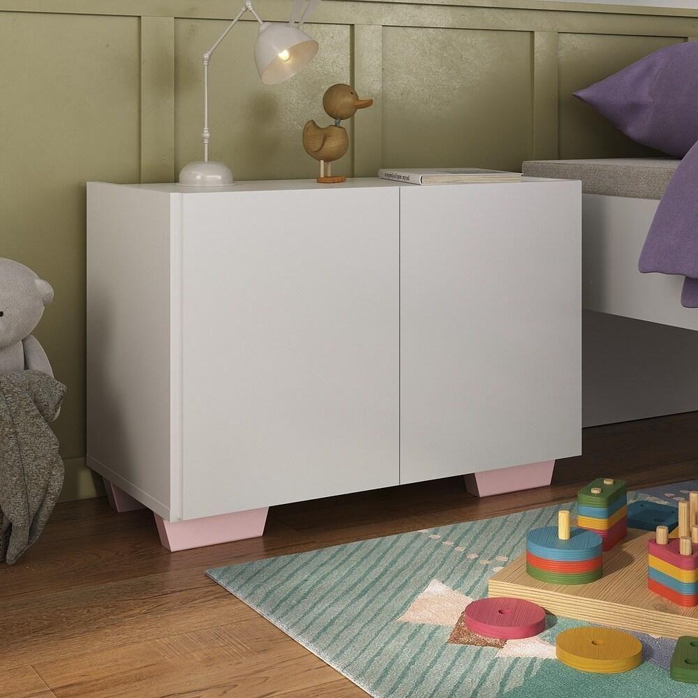 Mesa De Cabeceira Com Pés 2 Portas Mp4134 Branca rosa Branco rosa - 4