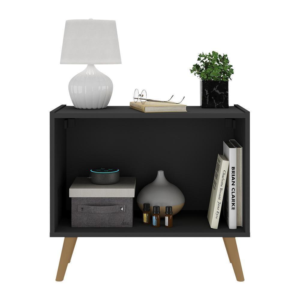 Kit 2 Mesas De Cabeceira Retrô 2 Portas Mp4138 Preto natural - 3