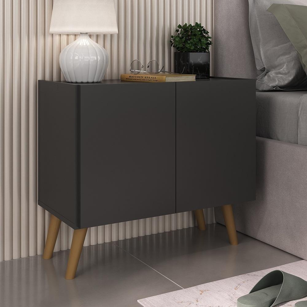 Kit 2 Mesas De Cabeceira Retrô 2 Portas Mp4138 Preto natural - 4