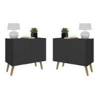 Kit 2 Mesas De Cabeceira Retrô 2 Portas Mp4138 Preto natural - 1