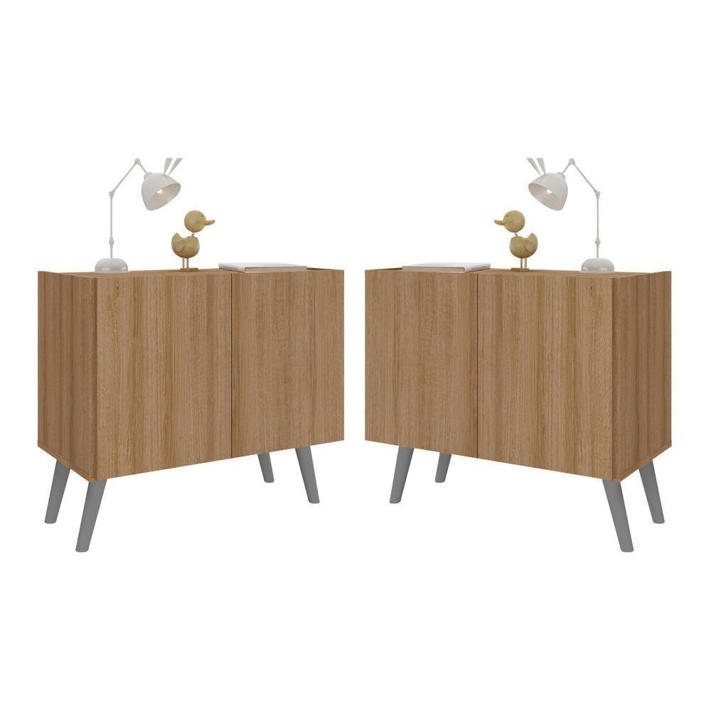 Kit 2 Mesas De Cabeceira Retrô 2 Portas Mp4138 Rustic cinza Rustic cinza - 1