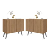 Kit 2 Mesas De Cabeceira Retrô 2 Portas Mp4138 Rustic cinza Rustic cinza - 1