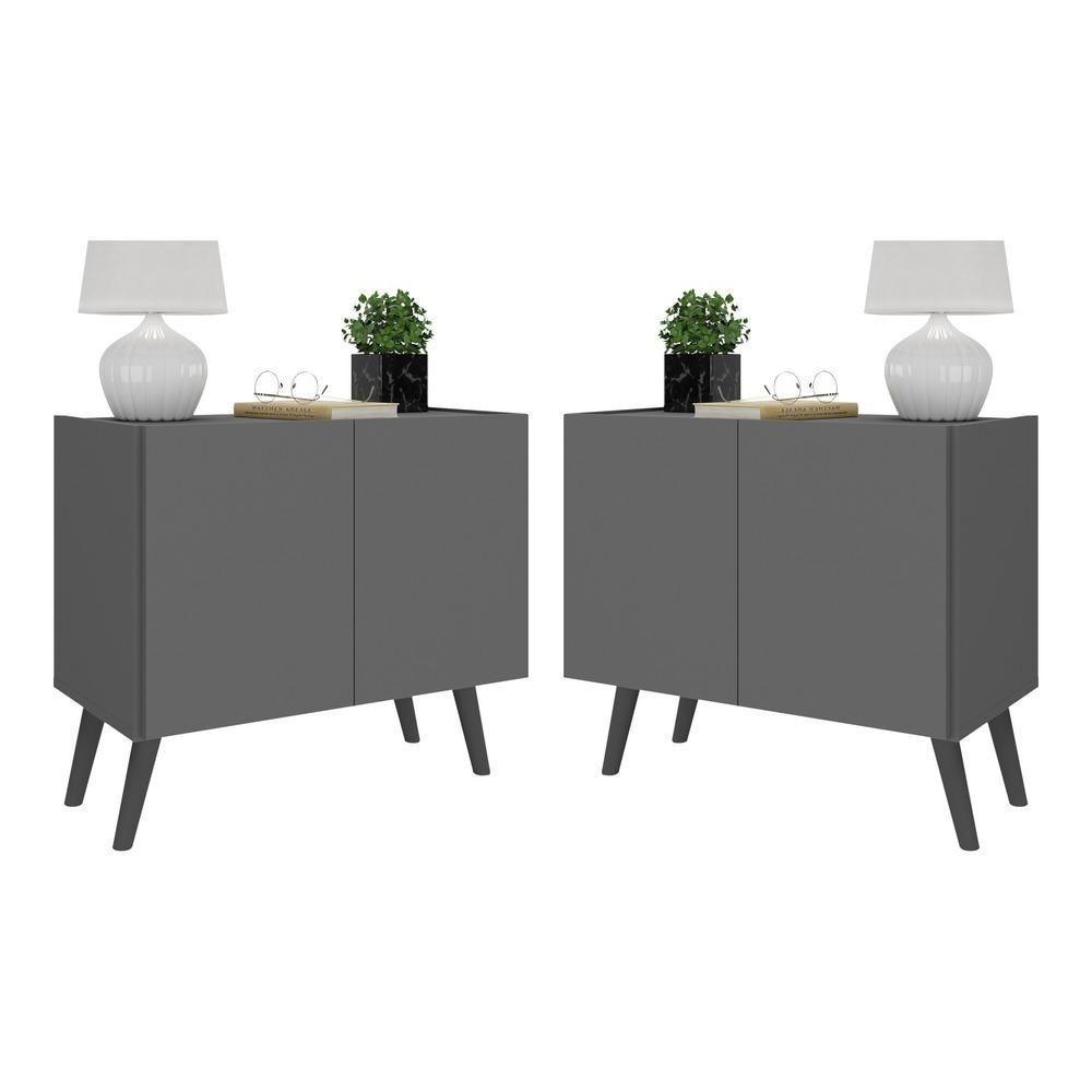 Kit 2 Mesas De Cabeceira Retrô 2 Portas Mp4138 Grafite preto - 1