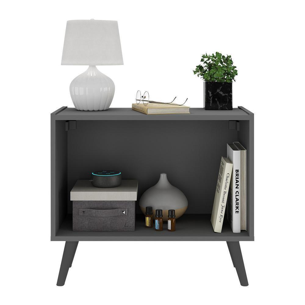 Kit 2 Mesas De Cabeceira Retrô 2 Portas Mp4138 Grafite preto - 2