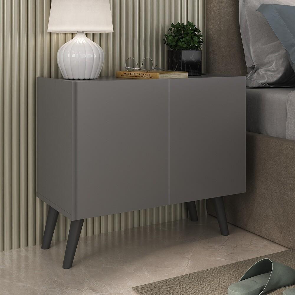 Kit 2 Mesas De Cabeceira Retrô 2 Portas Mp4138 Grafite preto - 3