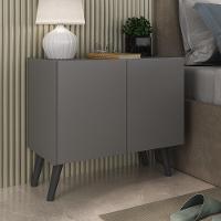 Kit 2 Mesas De Cabeceira Retrô 2 Portas Mp4138 Grafite preto - 3