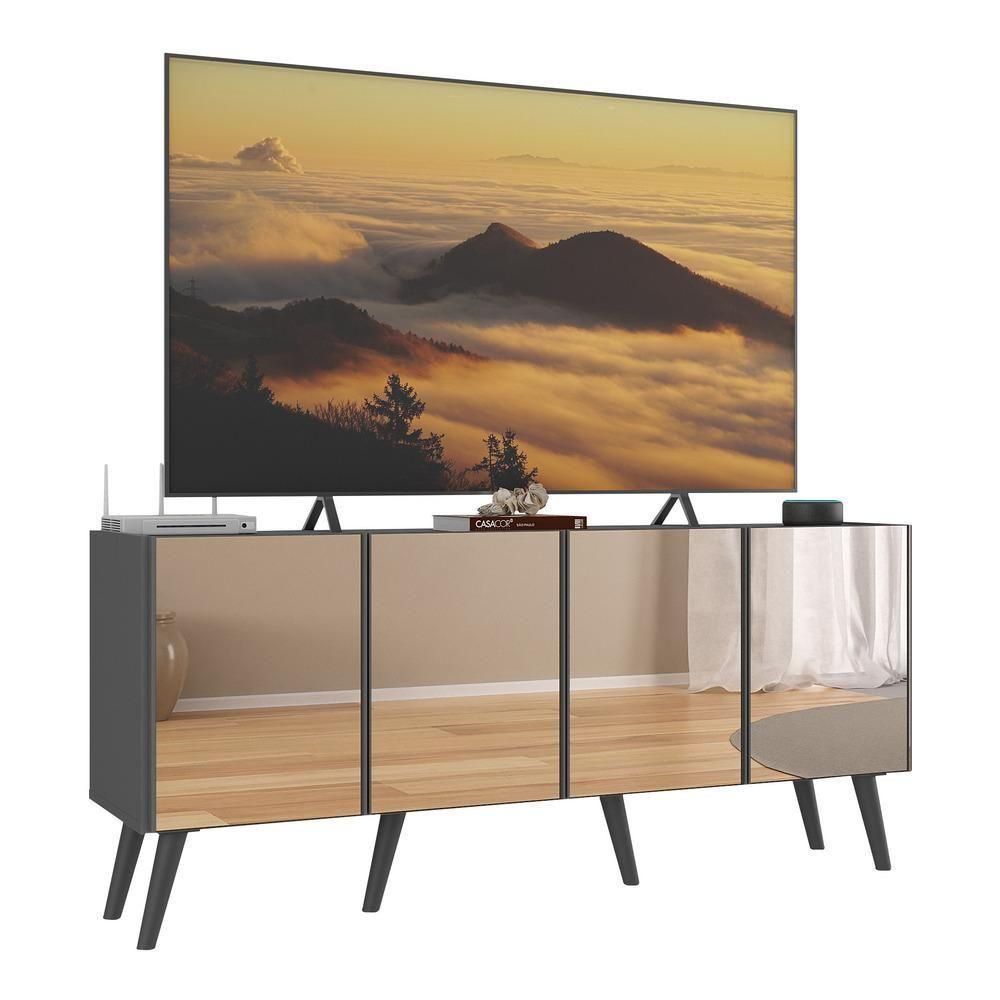 Rack Tv Até 50 Polegadas Retrô Com Espelhos Mp1082 Grafite preto - 1
