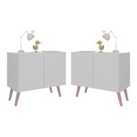 Kit 2 Mesas De Cabeceira Retrô 2 Portas Mp4138 Branco rosa Branco rosa - 1