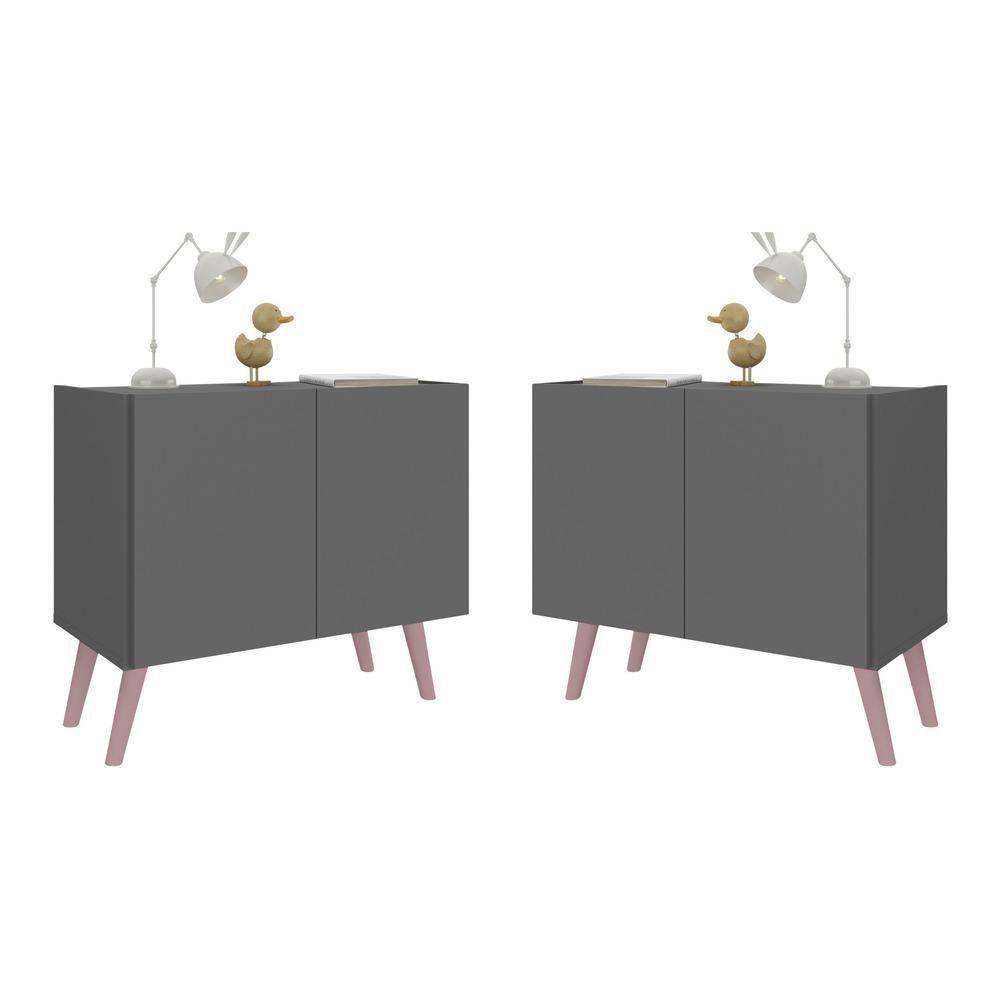 Kit 2 Mesas De Cabeceira Retrô 2 Portas Mp4138 Grafite rosa Grafite rosa - 1