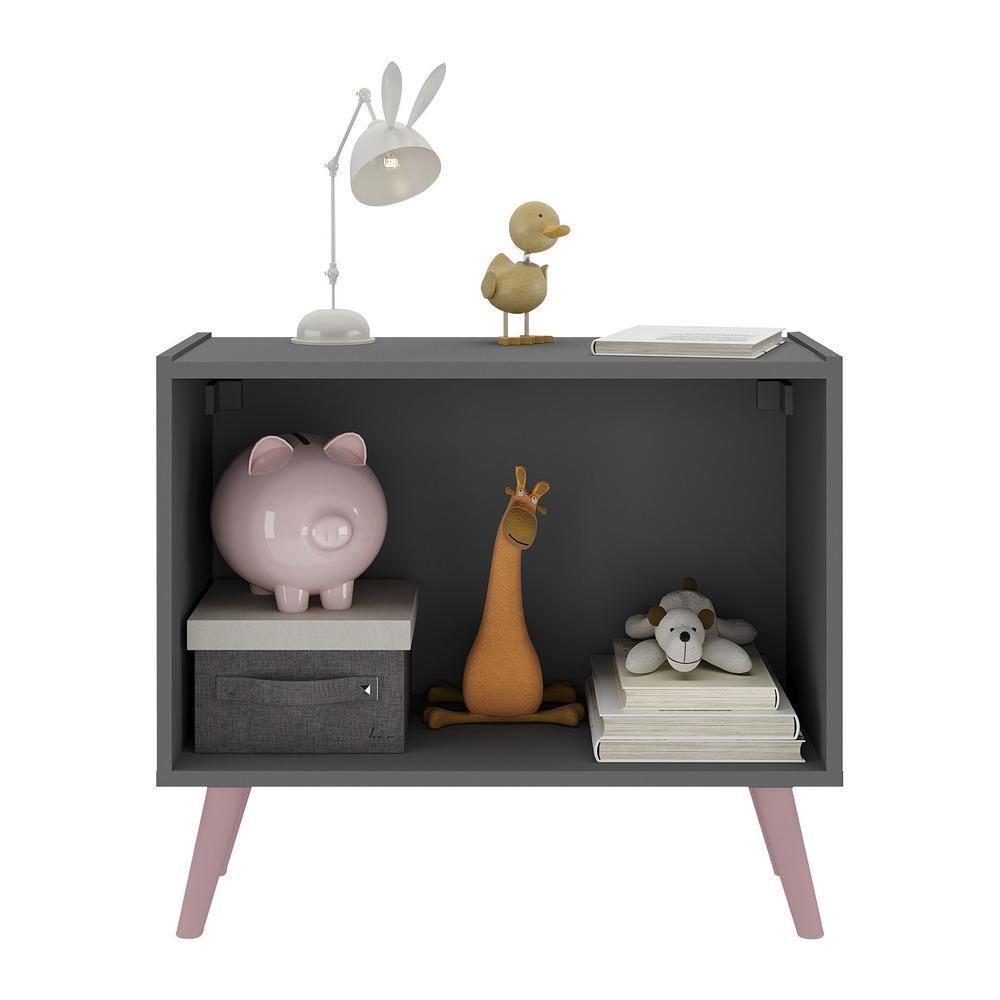 Kit 2 Mesas De Cabeceira Retrô 2 Portas Mp4138 Grafite rosa Grafite rosa - 5