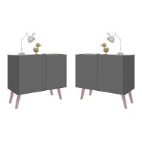 Kit 2 Mesas De Cabeceira Retrô 2 Portas Mp4138 Grafite rosa Grafite rosa - 1