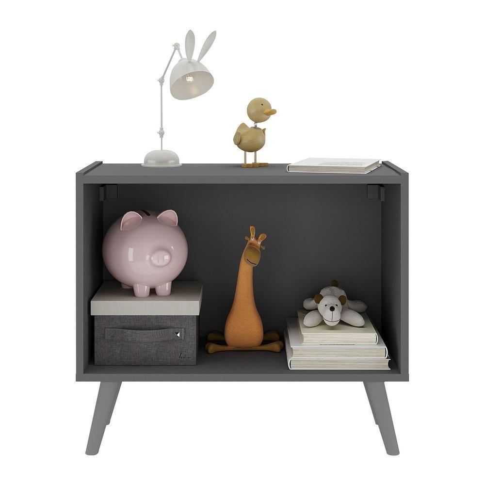 Kit 2 Mesas De Cabeceira Retrô 2 Portas Mp4138 Grafite cinza Grafite cinza - 4