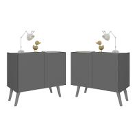 Kit 2 Mesas De Cabeceira Retrô 2 Portas Mp4138 Grafite cinza Grafite cinza - 1