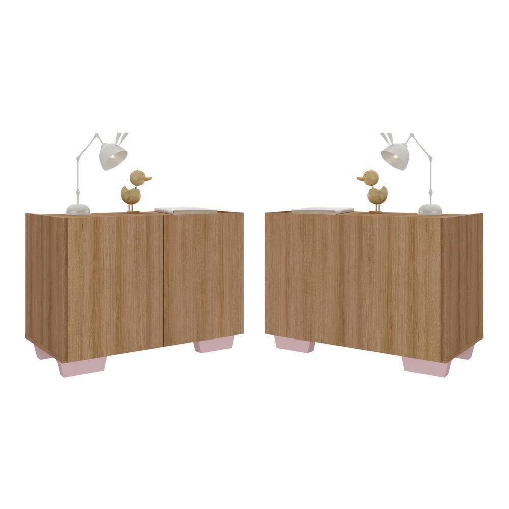 Kit 2 Mesas De Cabeceira 2 Portas E Pés Mp4139 Rustic rosa Rustic rosa - 1