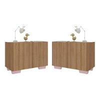 Kit 2 Mesas De Cabeceira 2 Portas E Pés Mp4139 Rustic rosa Rustic rosa - 1