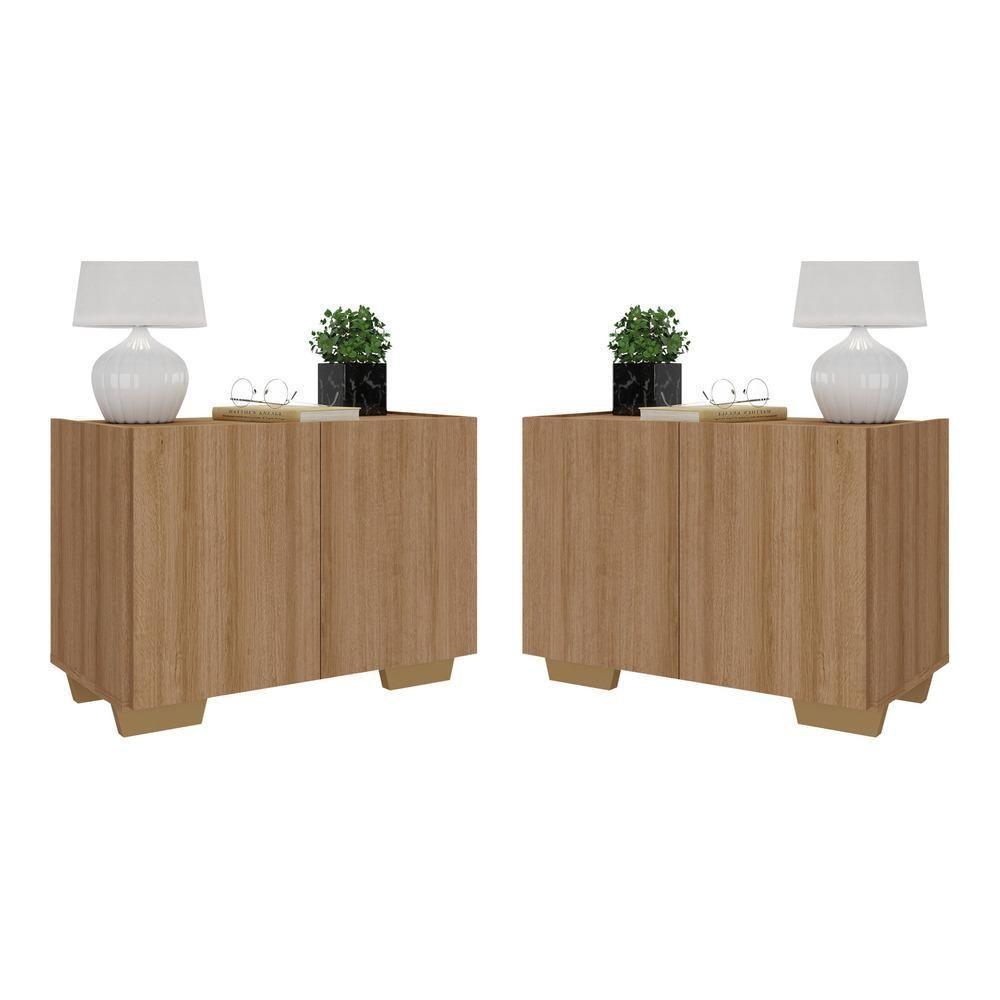 Kit 2 Mesas De Cabeceira 2 Portas E Pés Mp4139 Rustic natural - 1