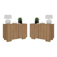 Kit 2 Mesas De Cabeceira 2 Portas E Pés Mp4139 Rustic natural - 1