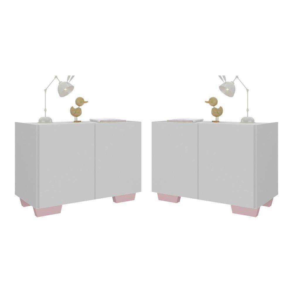 Kit 2 Mesas De Cabeceira 2 Portas E Pés Mp4139 Branco rosa Branco rosa - 1