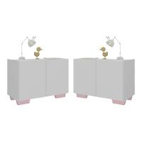 Kit 2 Mesas De Cabeceira 2 Portas E Pés Mp4139 Branco rosa Branco rosa - 1