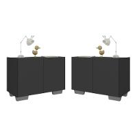 Kit 2 Mesas De Cabeceira 2 Portas E Pés Mp4139 Preto cinza Preto cinza - 1