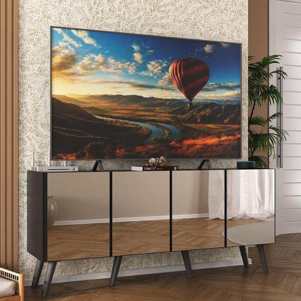 Rack Tv Até 50 Polegadas Retrô Com Espelhos Mp1082 Preto Preto - 2