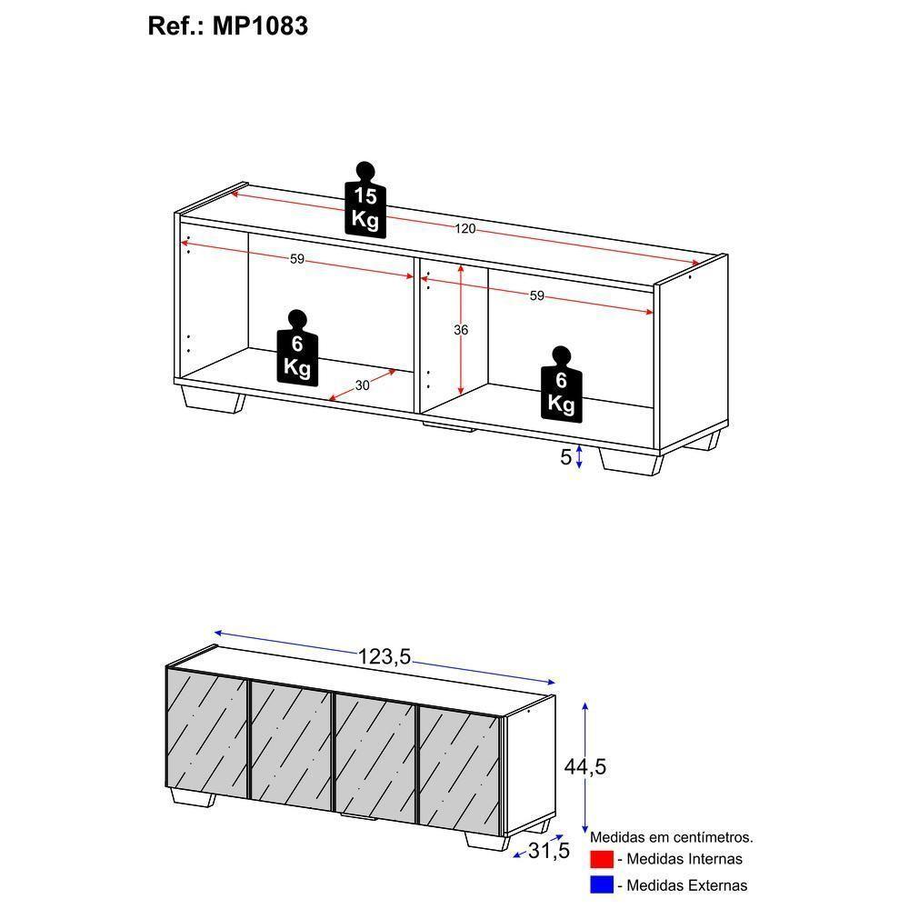 Rack Tv Até 50 Polegadas Com Espelhos Mp1083 Branco preto - 4