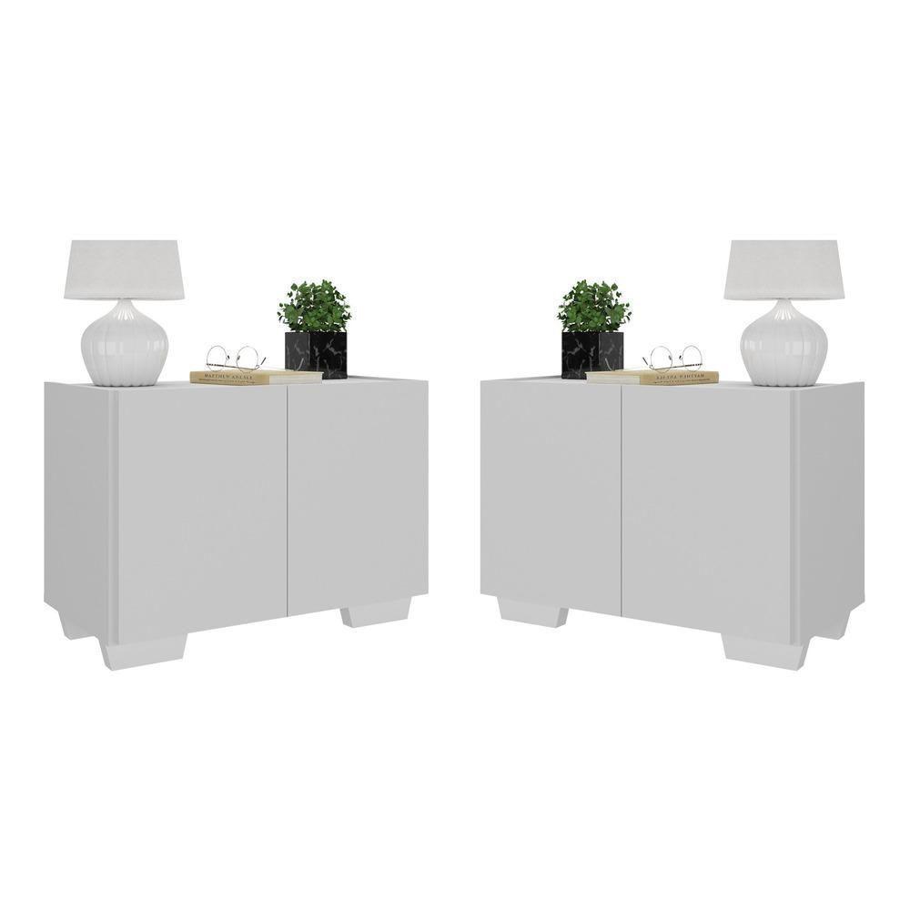 Kit 2 Mesas De Cabeceira 2 Portas E Pés Mp4139 Branco Branco - 1