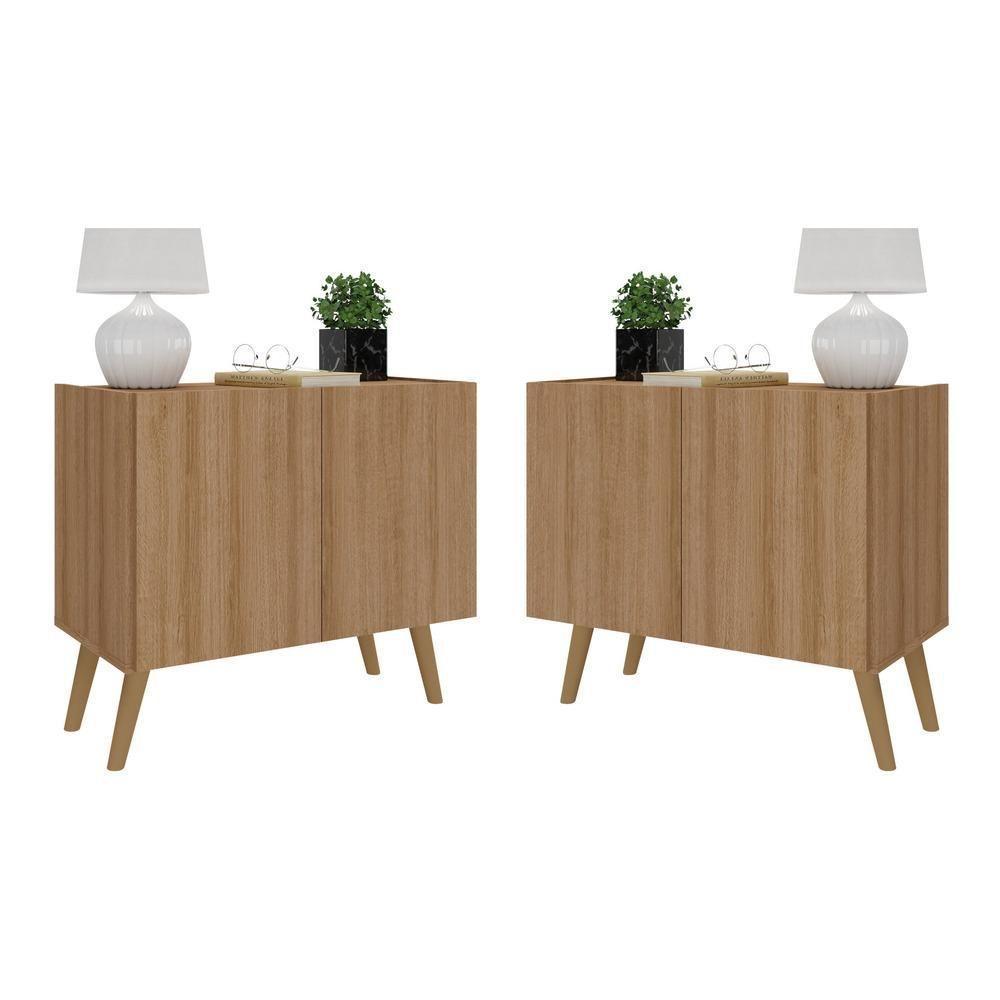 Kit 2 Mesas De Cabeceira Retrô 2 Portas Mp4138 Rustic natural - 1