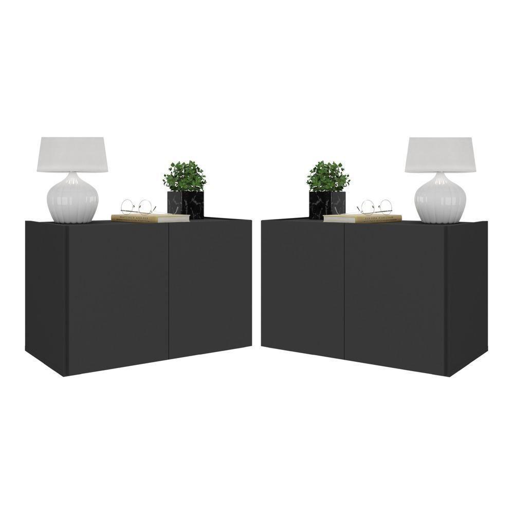 Kit 2 Mesas De Cabeceira 2 Portas Mp4135 Preto Preto - 1