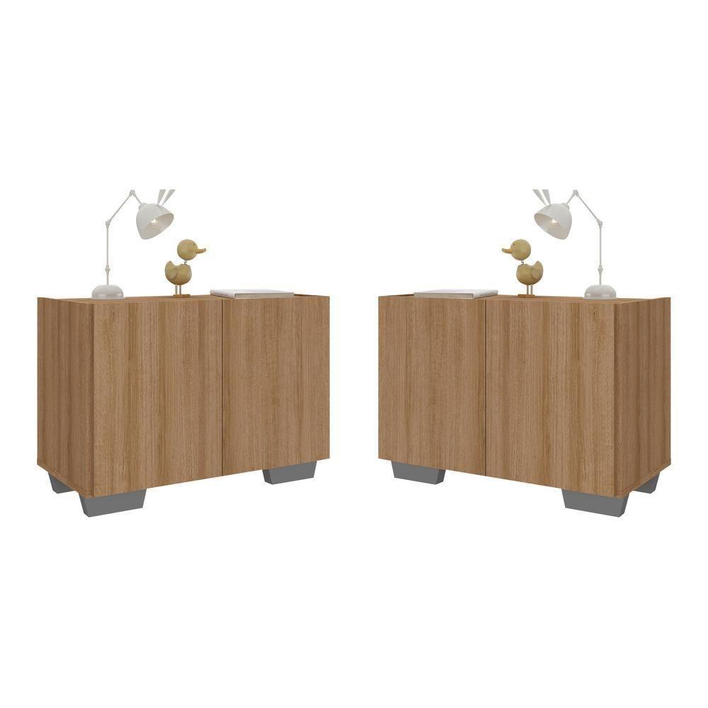 Kit 2 Mesas De Cabeceira 2 Portas E Pés Mp4139 Rustic cinza Rustic cinza - 1