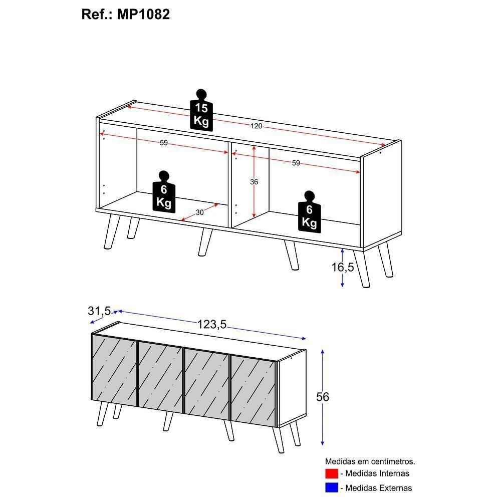 Rack Tv Até 50 Polegadas Retrô Com Espelhos Mp1082 Branco Branco - 3