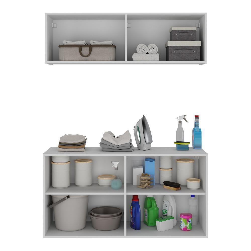 Conjunto Lavanderia Suspenso Multiuso Armário Aéreo E Balcão Mp5052 Branco Branco - 2