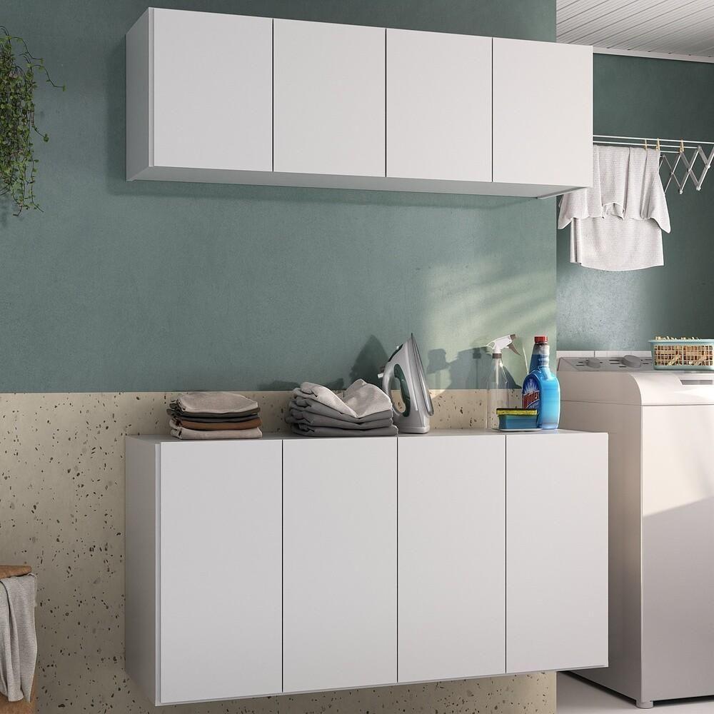 Conjunto Lavanderia Suspenso Multiuso Armário Aéreo E Balcão Mp5052 Branco Branco - 3