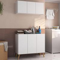 Conjunto Lavanderia Retrô Multiuso Armário Aéreo E Balcão Mp5050 Branco natural