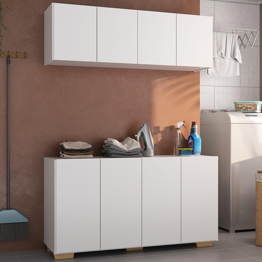 Conjunto Lavanderia Multiuso Armário Aéreo E Balcão Mp5054 Branco natural - 2