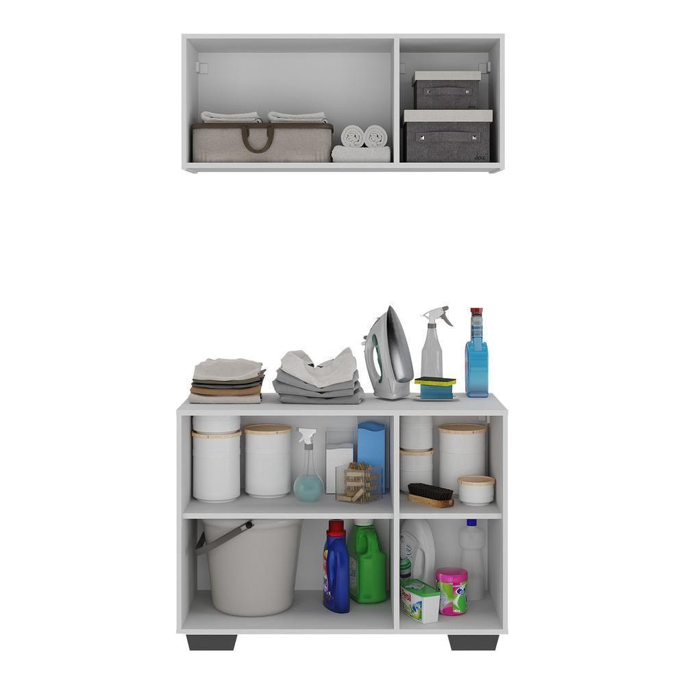 Conjunto Lavanderia Multiuso Armário Aéreo E Balcão Mp5051 Branco preto - 4