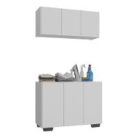 Conjunto Lavanderia Multiuso Armário Aéreo E Balcão Mp5051 Branco preto - 1