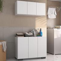 Conjunto Lavanderia Multiuso Armário Aéreo E Balcão Mp5051 Branco preto - 3