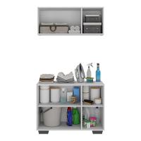 Conjunto Lavanderia Multiuso Armário Aéreo E Balcão Mp5051 Branco preto