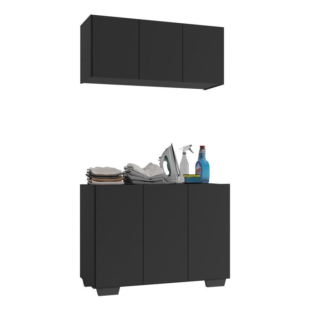 Conjunto Lavanderia Multiuso Armário Aéreo E Balcão Mp5051 Preto Preto - 1