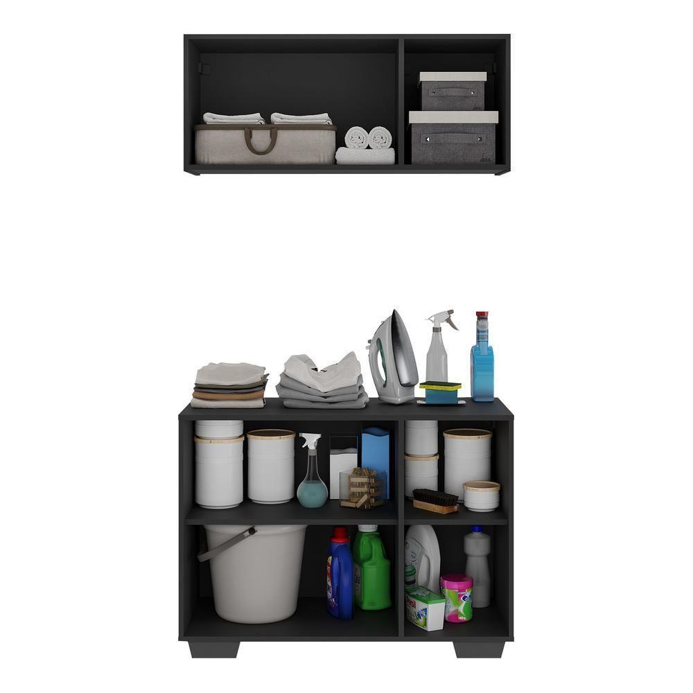 Conjunto Lavanderia Multiuso Armário Aéreo E Balcão Mp5051 Preto Preto - 3