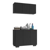 Conjunto Lavanderia Multiuso Armário Aéreo E Balcão Mp5051 Preto Preto - 1