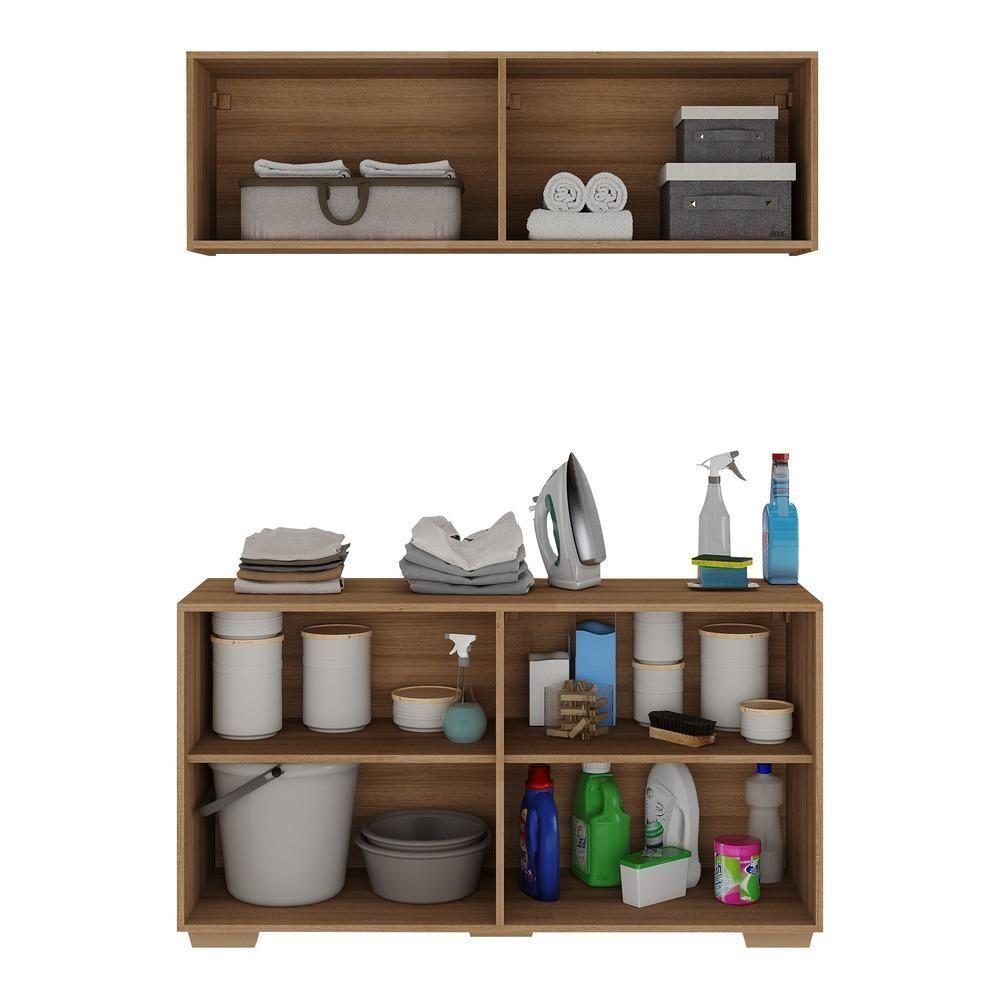 Conjunto Lavanderia Multiuso Armário Aéreo E Balcão Mp5054 Rustic natural - 3
