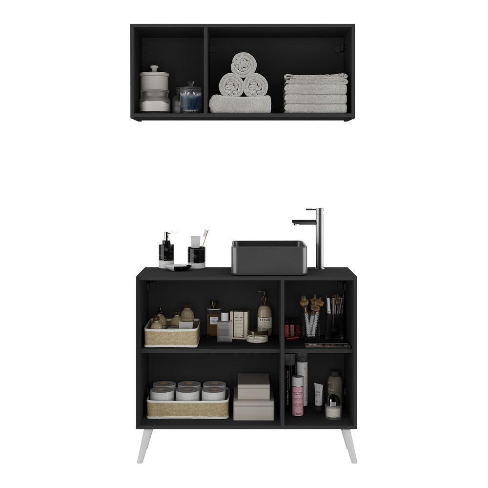Conjunto Gabinete De Banheiro E Armário Aéreo Retrô Mp5055 Preto branco - 3