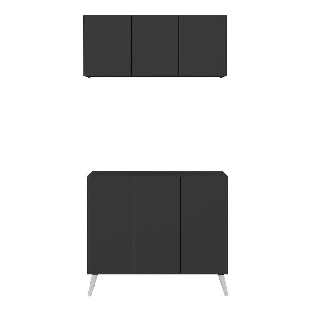 Conjunto Gabinete De Banheiro E Armário Aéreo Retrô Mp5055 Preto branco - 5