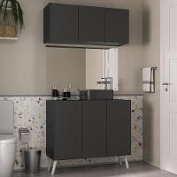 Conjunto Gabinete De Banheiro E Armário Aéreo Retrô Mp5055 Preto branco - 2